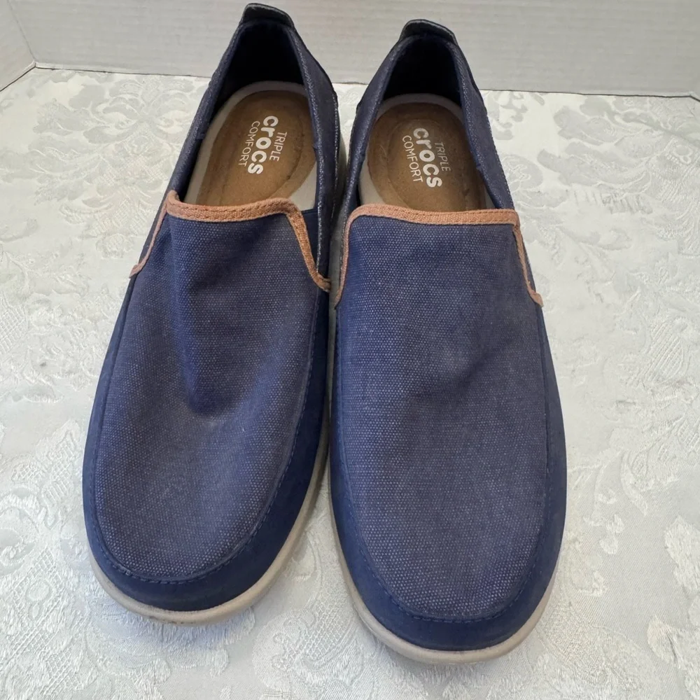 Crocs Santa Cruz Navy Men’s 13 Loafer Comfort‎ Casual Shoes Beach Fish Coastal
